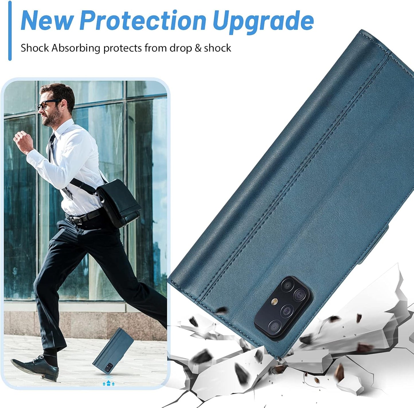 GoshukunTech for Samsung Galaxy A51 Case,for Galaxy A51 Wallet Case,Flip Leather Wallet Cover with Card Holder Cash Pocket Magnetic Closure[ Blue ]