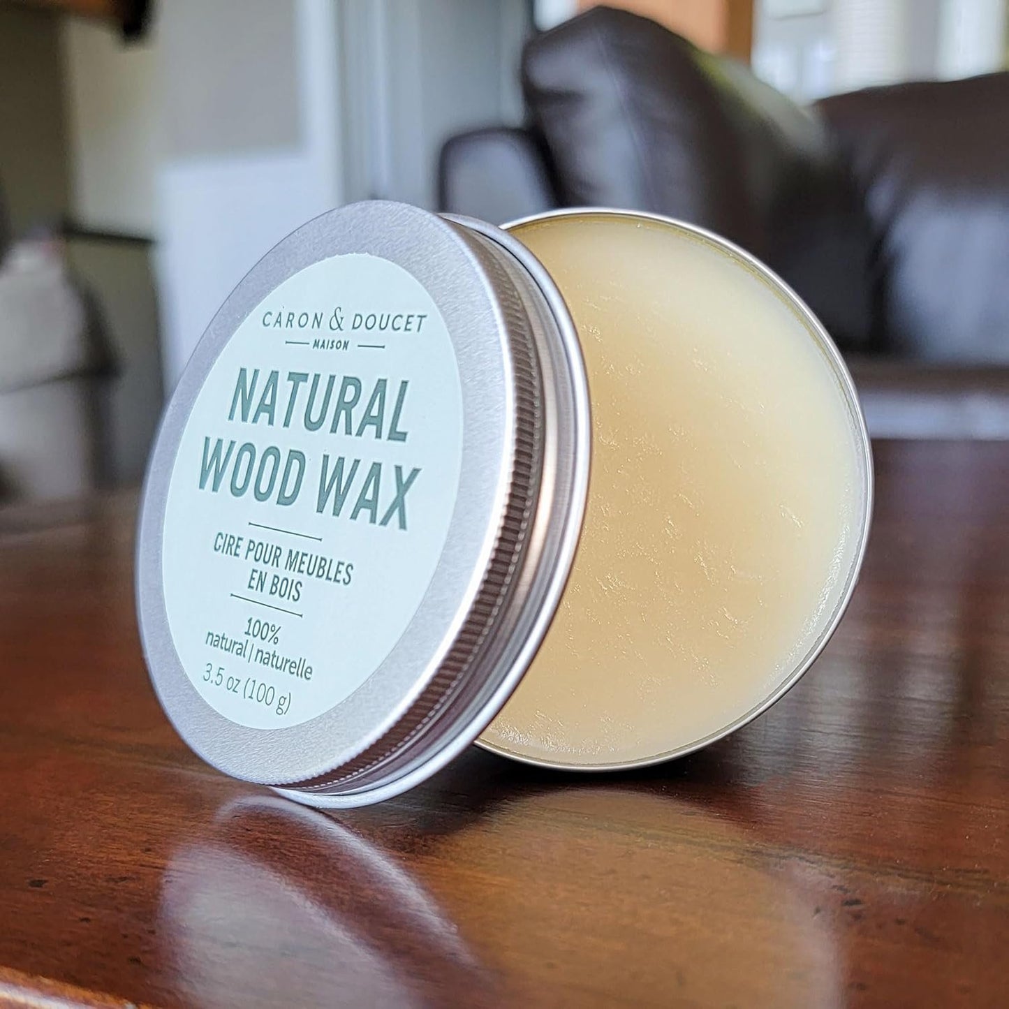 Caron & Doucet - Natural Wood Conditioning Vegan Wax Finish - 100% Plant Based Wood Conditioning and Polishing Wax Finish - Orange Scented - Suitable for Natural Wood Furniture. (100g)