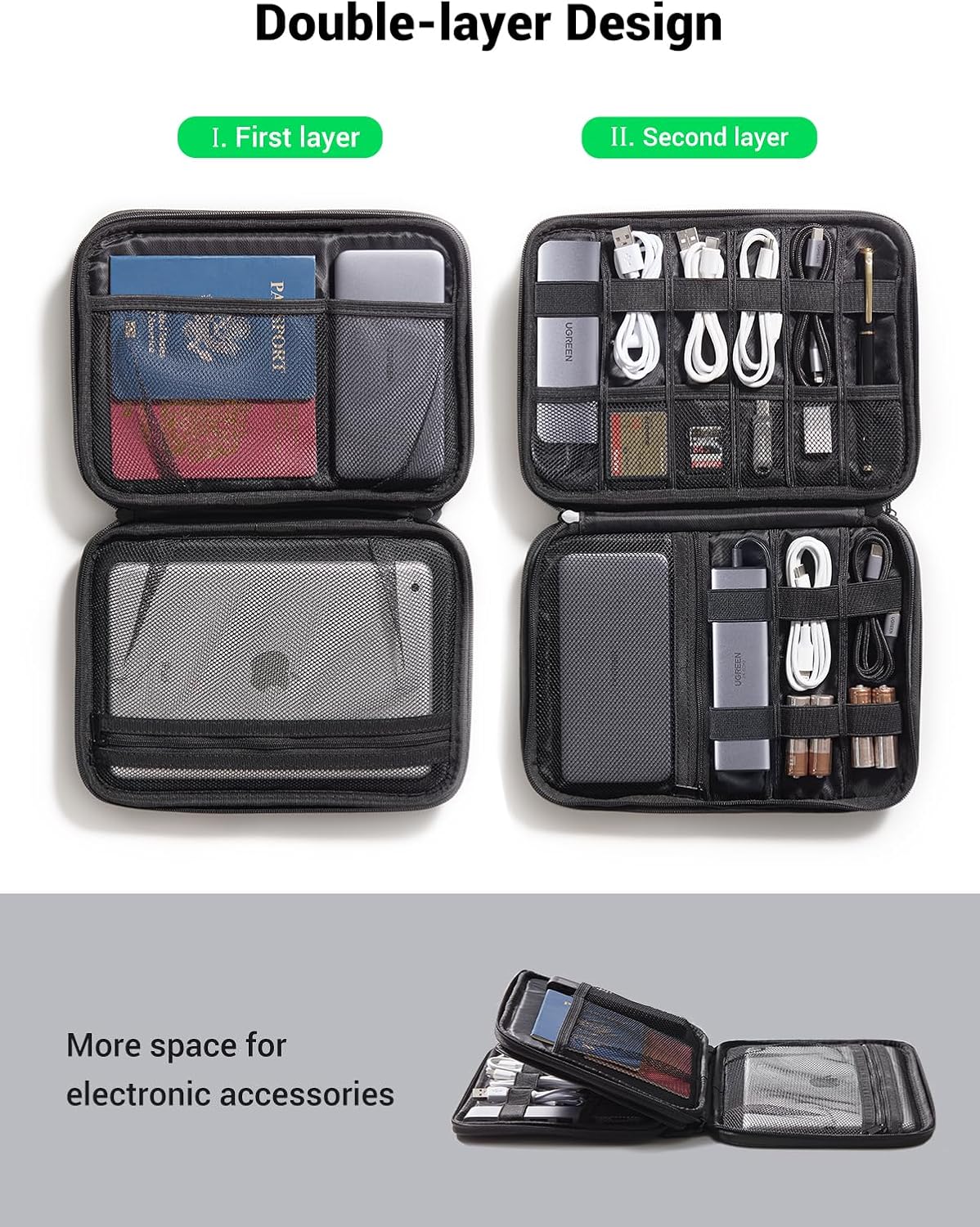 UGREEN Cable Organizer, Travel Bag Compatible with iPad Mini 5 4, Smartphone, Power Bank, Hard Disk, etc.
