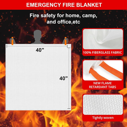 SecuCaptain Emergency Fire Blanket for Home and Kitchen - 4 Pack 40"x40" Flame Suppression Fiberglass Fire Blankets for House Camping Car Office Warehouse Emergency Survival Safety