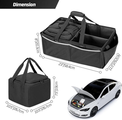 GRAOSO Front Trunk Organizer with Cooler Bag Compatible with Tesla Model 3 / Model Y, Frunk Storage Bag Collapsible with Multi-Compartment for Trip Accessories, Tools, Food and Drink, Black