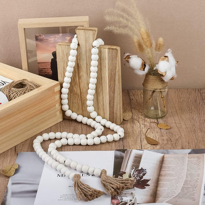 NAGUA 58” Wood Bead Garland Wall Hanging Decor Coffee Table Decor Farmhouse Beads Home Decor for Living Room, Shelf, Tiered Tray, Rustic Boho Decor Wall Hanging Accent