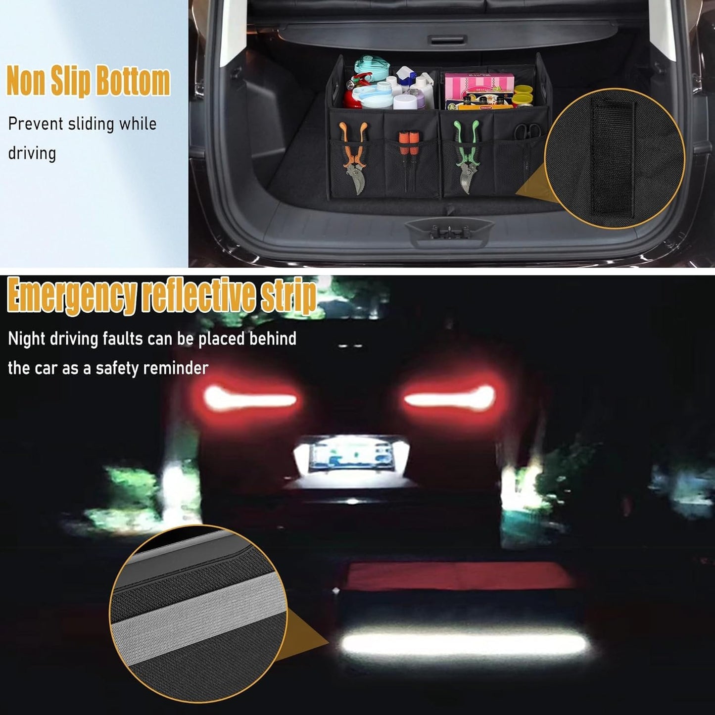 ITHWIU Car Trunk Organizer Collapsible Multi Compartment Car Organizer, Foldable SUV Storage for Vehicle, Truck, Auto, Non-Slip Bottom