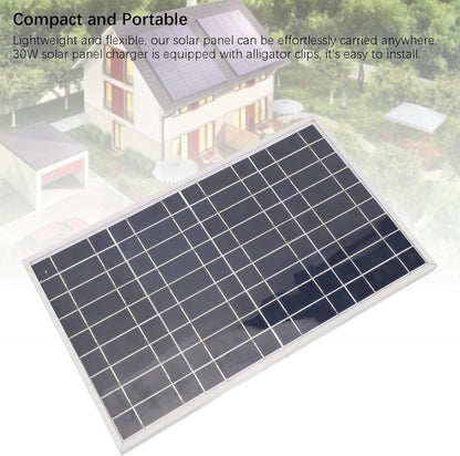 Portable Solar Panel, 30W 12V Solar Panel Charger, IP65 Waterproof Solar Panel Built in Alligator Clips, Solar Battery Charger for Outdoor Camping Travel Car Truck Boat RV