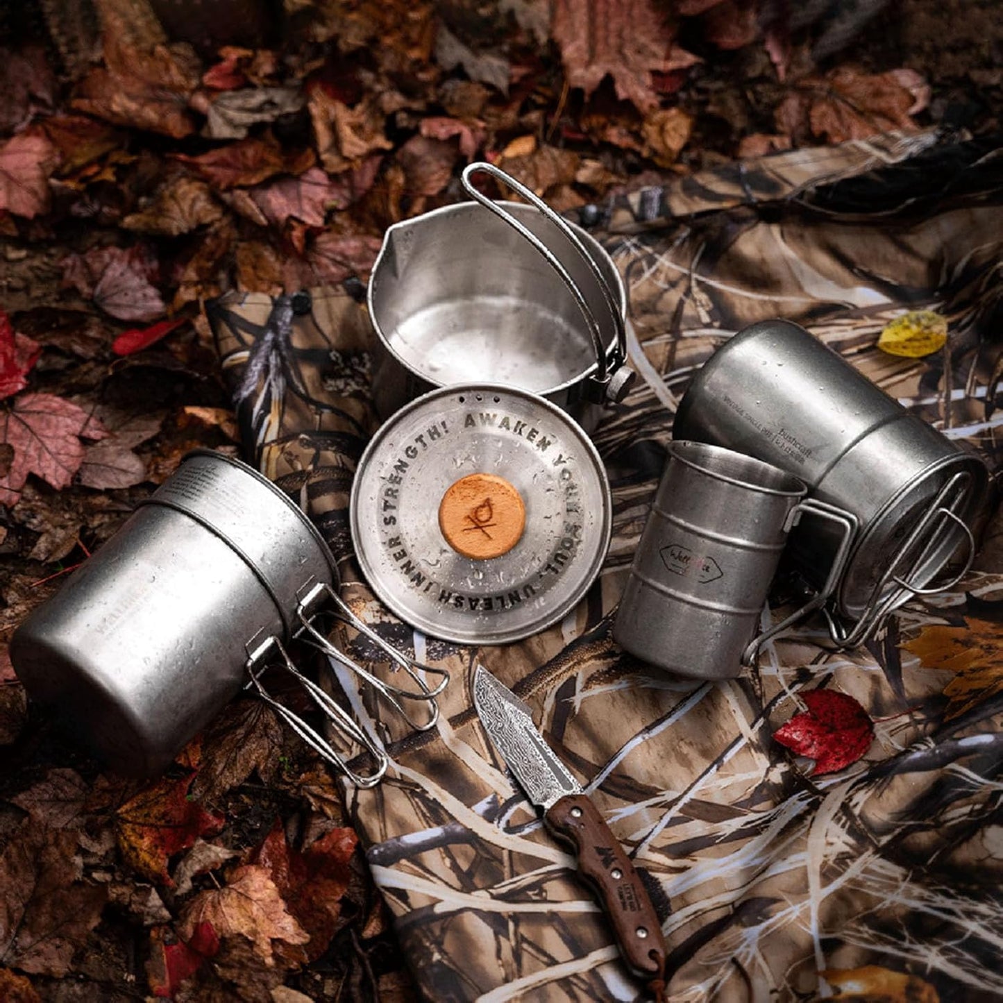 Jvjggag Camp Cooking Set, Cookware Stainless Steel, Lightweight Gear Portable with Handle Two Folding Pots for Backpacking RV Camping Outdoor Picnic Bushcraft Travel