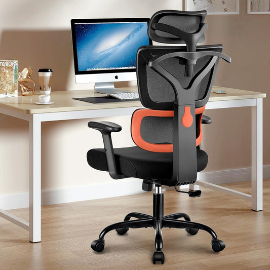 Winrise Office Chair Ergonomic Desk Chair, High Back Gaming Chair, Big and Tall Reclining chair Comfy Home Office Desk Chair Lumbar Support Breathable Mesh Computer Chair Adjustable Armrests(B-Orange)