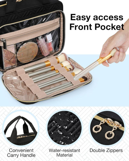 BAGSMART Toiletry Bag Hanging Travel Makeup Organizer with TSA Approved Transparent Cosmetic Bag Makeup Bag for Full Sized Toiletries (Black, Large)