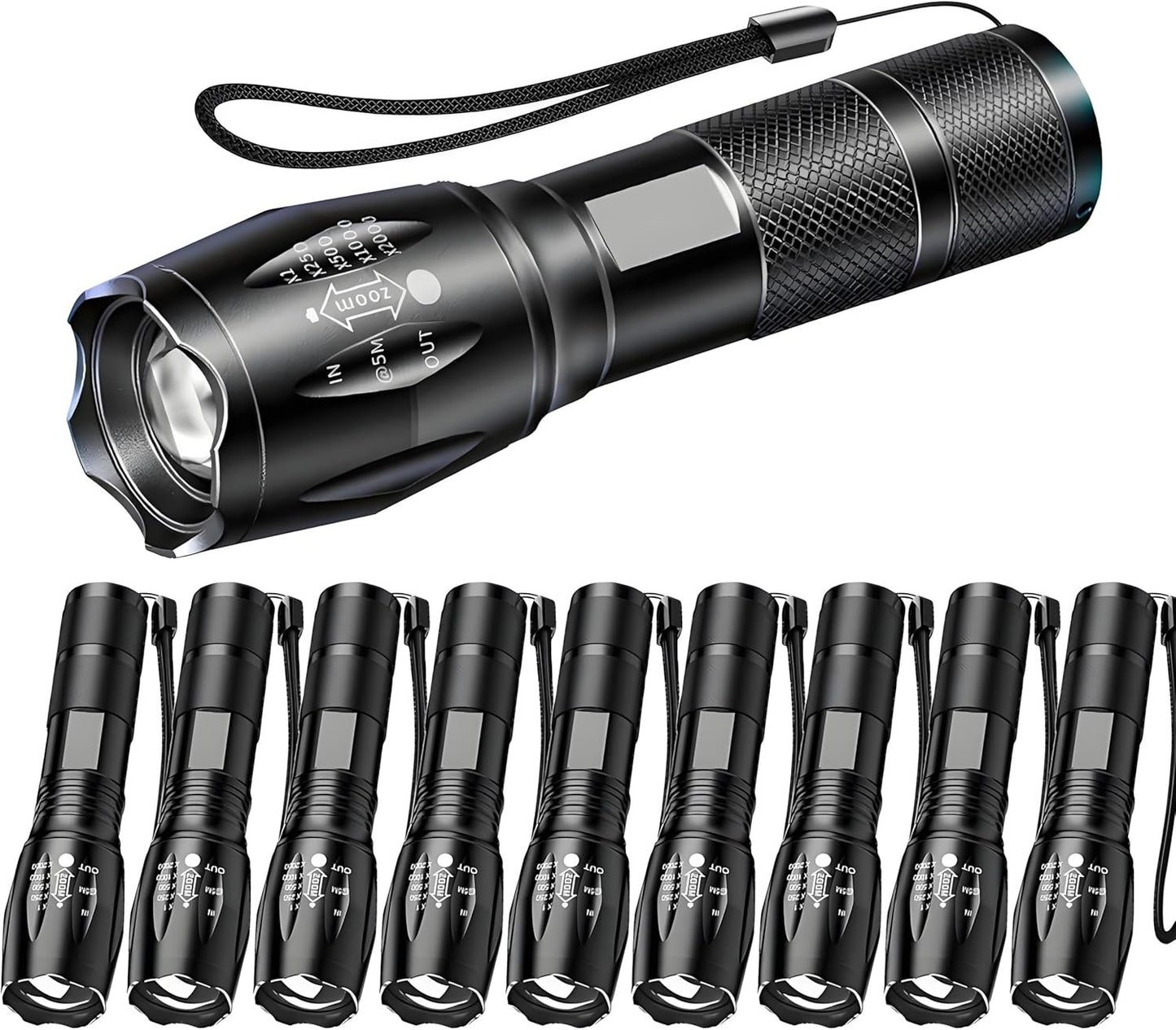 MVIOCS LED Flashlights 10 Pack, Bright Tactical Flashlight High Lumens with 5 Modes, Waterproof Zoomable Flash Light, Portable Torch for Camping Hiking Outdoor Home Emergency