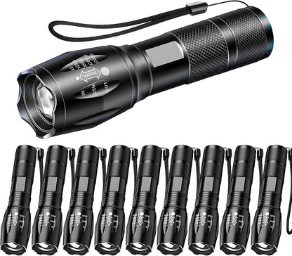 MVIOCS LED Flashlights 10 Pack, Bright Tactical Flashlight High Lumens with 5 Modes, Waterproof Zoomable Flash Light, Portable Torch for Camping Hiking Outdoor Home Emergency