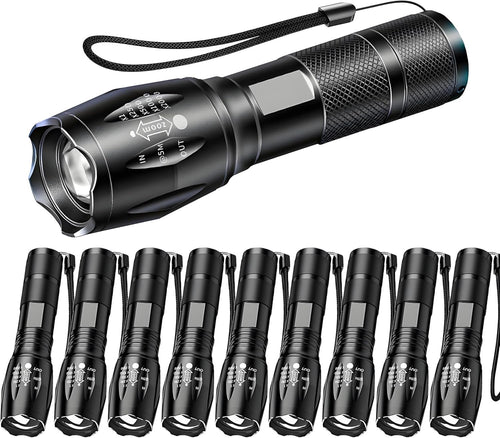 MVIOCS LED Flashlights 10 Pack, Bright Tactical Flashlight High Lumens with 5 Modes, Waterproof Zoomable Flash Light, Portable Torch for Camping Hiking Outdoor Home Emergency