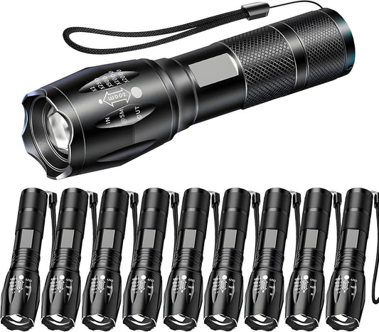 MVIOCS LED Flashlights 10 Pack, Bright Tactical Flashlight High Lumens with 5 Modes, Waterproof Zoomable Flash Light, Portable Torch for Camping Hiking Outdoor Home Emergency