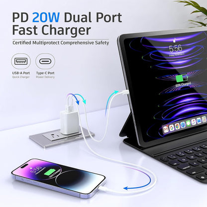 3 Pack USB C Charger Block, 20W Dual Port PD+QC Power Wall Adapter, Quick Fast Charging Plug Cube for iPhone 15/14/13/12/11/Pro Max/XS/XR/X, Galaxy S24/S23/S22, LG and More