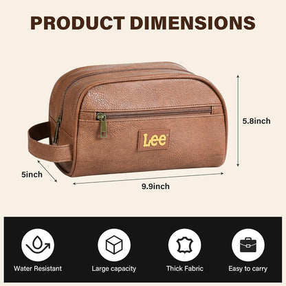 Lee Toiletry Bag for Men, PU Leather Travel Dopp Kit, Water-Resistant Men's Shaving Kit Bathroom Organizer, Gifts for Men