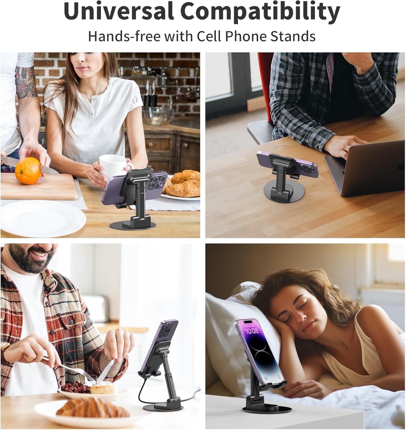 BHHB Adjustable Phone Stand, Adjustable Mobile Phone Stand, Foldable Angle and Height Adjustable Phone Holder Compatible with All Mobile Phones (Black)