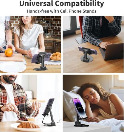 BHHB Adjustable Phone Stand, Adjustable Mobile Phone Stand, Foldable Angle and Height Adjustable Phone Holder Compatible with All Mobile Phones (Black)