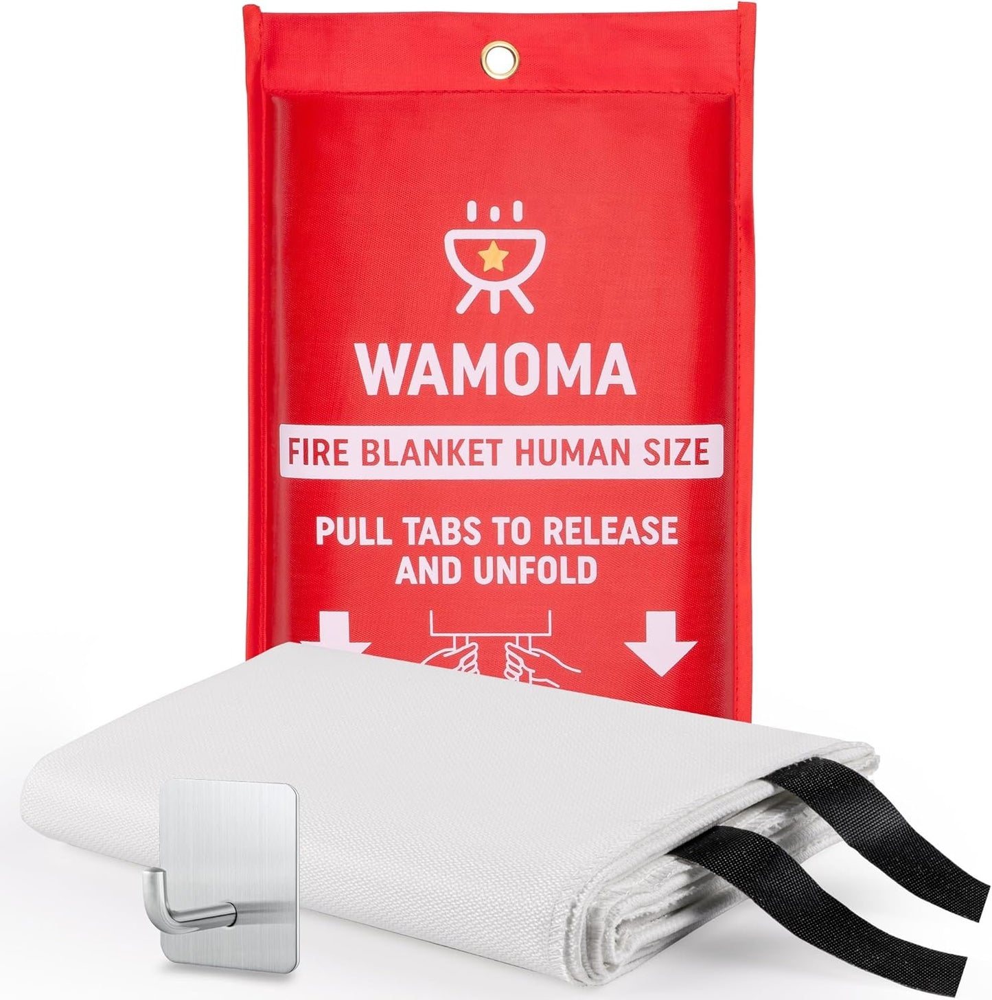 Wamoma Human Size Fire Blanket - Extra Large Fire Proof Blanket for Home, RV, Grill, BBQ, Fireplace Emergency Fire Protection, Reusable High Heat Resistant Fiberglass Safety Sheet Waterproof