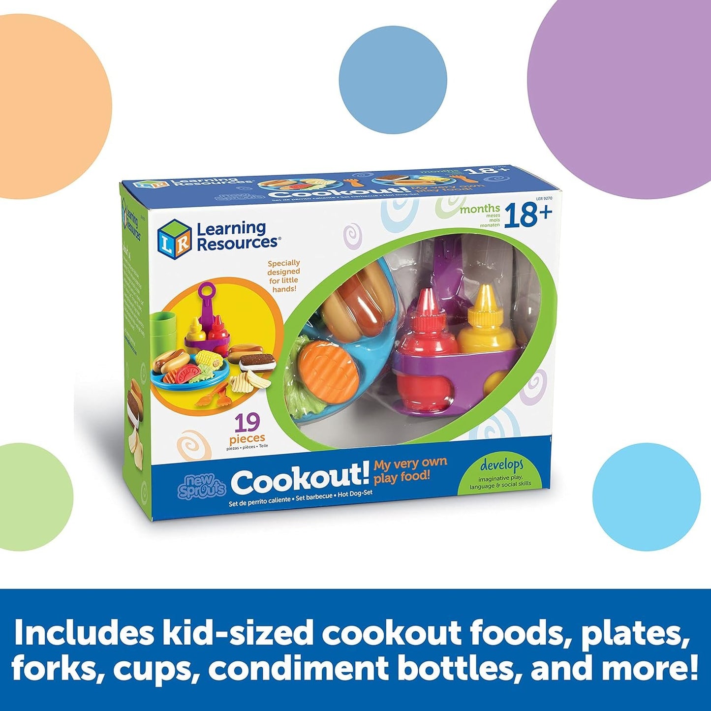 Learning Resources New Sprouts Cookout! Barbecue Set, Pretend Play Food, Toddler Outdoor Toys, 19 Pieces, Ages 18 mos+