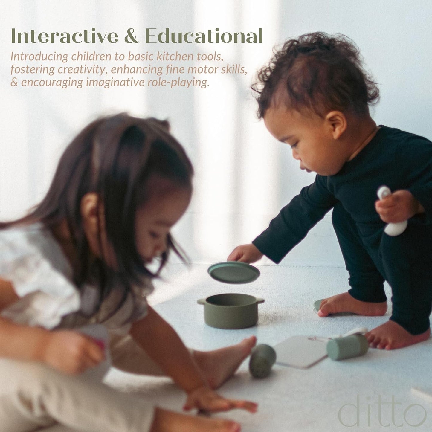 Silicone Play Kitchen Accessories, Kitchen Play Food Set for Kids, Montessori Educational Toys, Play Cooking Set with Pots and Pans, o1brand, dittobaby