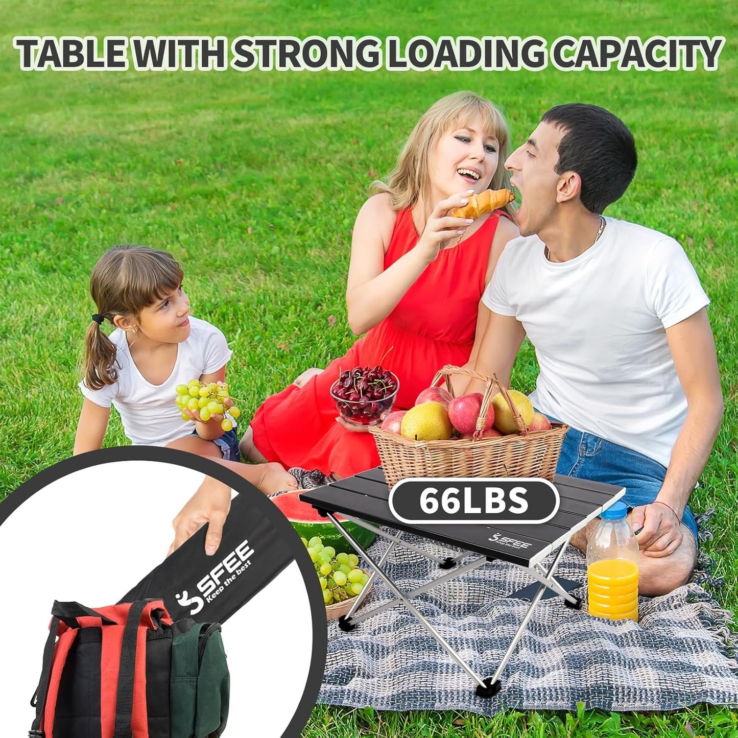 Sfee Folding Camping Table - Portable Table Pliante Camping Ultralight Aluminum Camp Table Lightweight Compact Roll Up Picnic Table for Outdoor Hiking BBQ Kitchen Fishing Beach with Carry Bag (Black)
