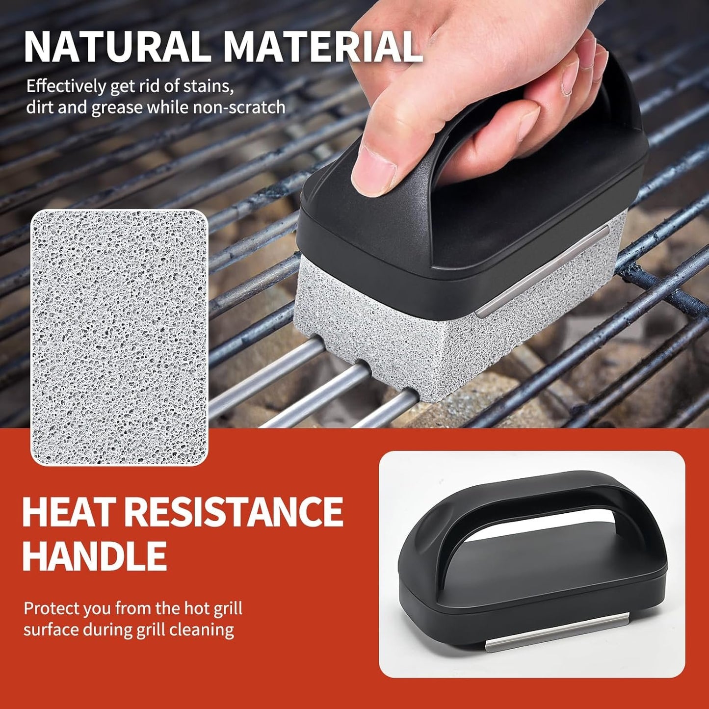 Griddle Stone Grill Brick - Grill Bricks Cleaning Block Barbecue Grill Cleaner Pumice Stone for Blackstone Griddle Accessories Flat Top Brick -3 PCS Grill Cleaning Bricks with Handle