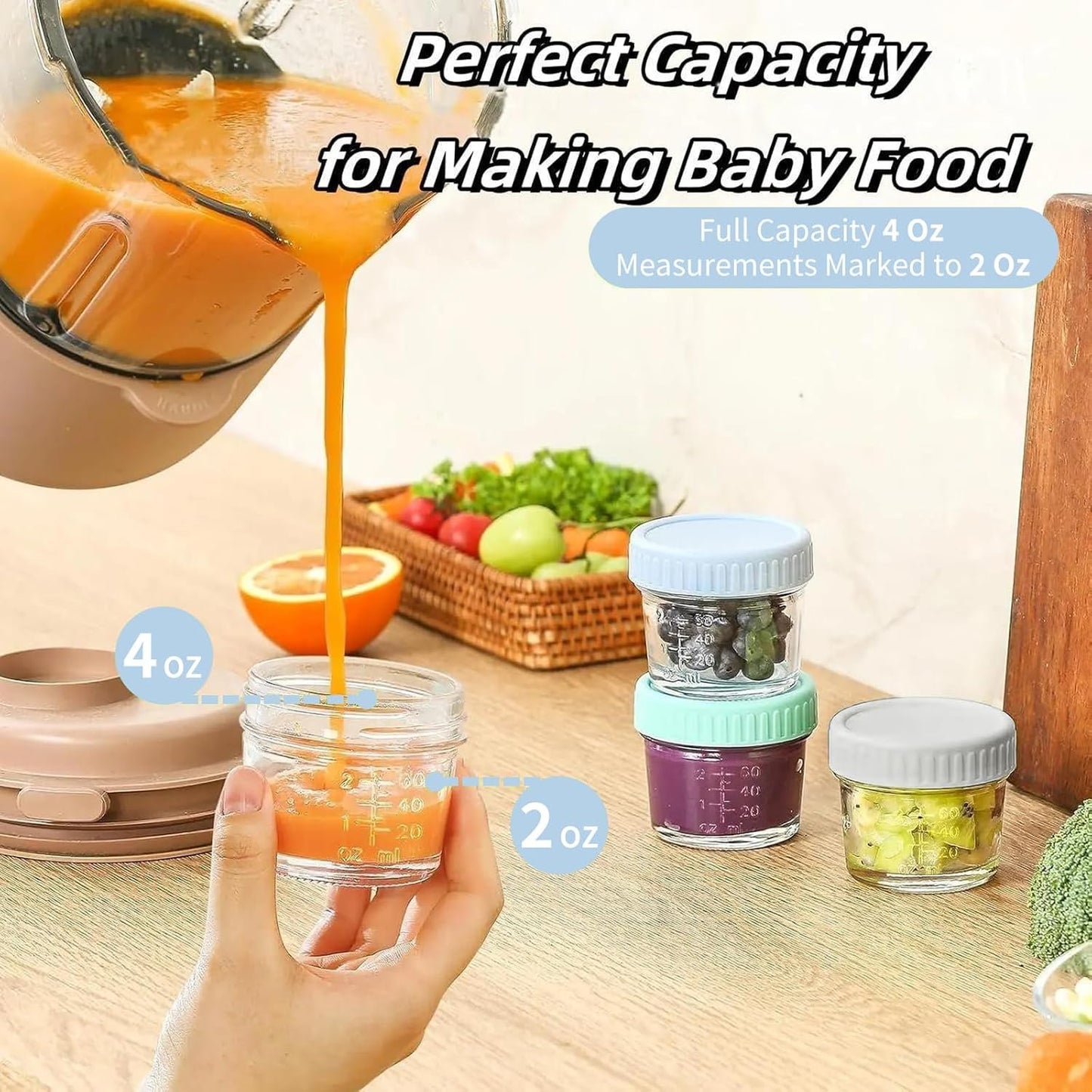 TFMODBFA 24 Pack Glass Baby Food Storage Containers, 4oz Baby Food Jars with Airtight Lids, Small Containers Freezer Storage with Airtight Lids Leak Proof for Baby Food