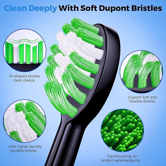 Electric Toothbrush for Adults – 42000 VPM Deep Clean Sonic Toothbrush with 6 Dupont Brush Heads & Travel Case, 4 Modes, 2-Minute Smart Timer, IPX7 Waterproof & USB Rechargeable
