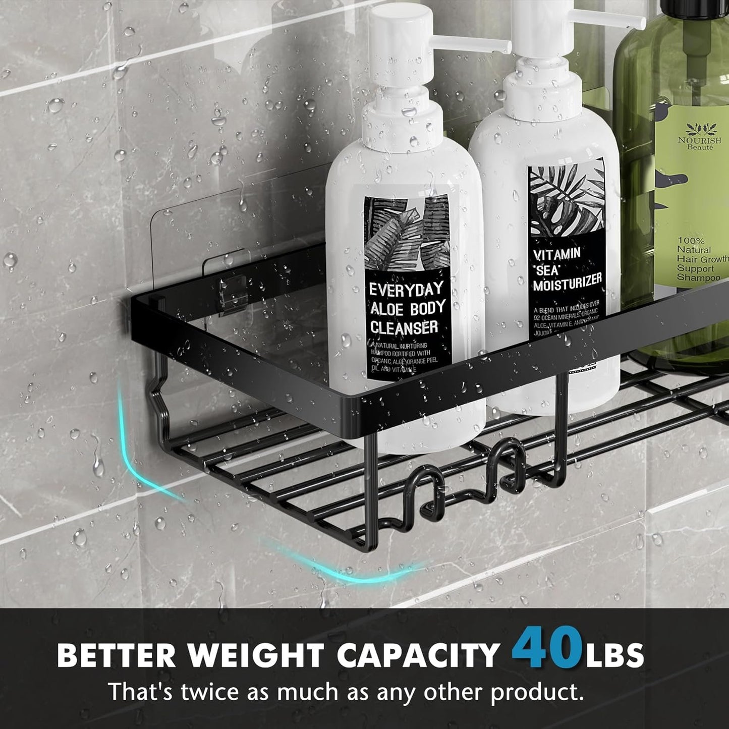 Moforoco Shower Caddy Shelf Organizer Rack, Self Adhesive Black Bathroom Shelves Basket, Home Farmhouse Wall Shower Inside Organization and Storage Decor Rv Accessories, First Apartment Essentials