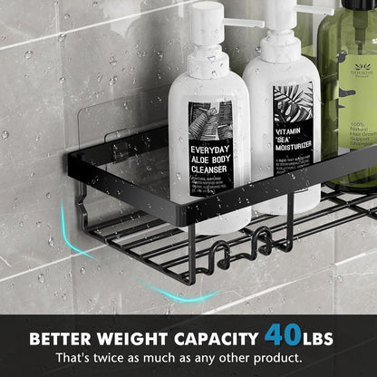 Moforoco Shower Caddy Shelf Organizer Rack, Self Adhesive Black Bathroom Shelves Basket, Home Farmhouse Wall Shower Inside Organization and Storage Decor Rv Accessories, First Apartment Essentials