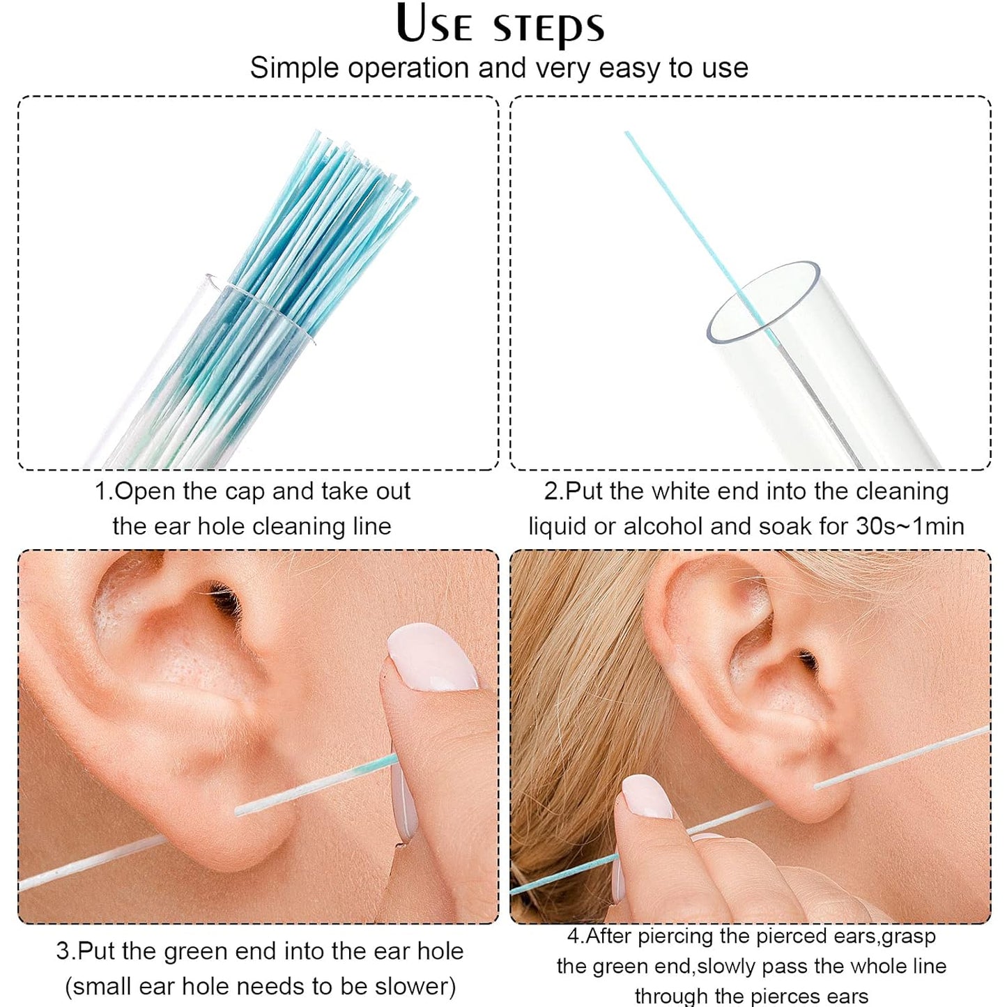 Maitys 360 Pieces Ear Hole Floss Piercing Cleaner Floss Disposable Piercing Aftercare Cleaning Line Ear Hole Care Cleaning Tool for Women Men(Blue, Rose Red, Purple)