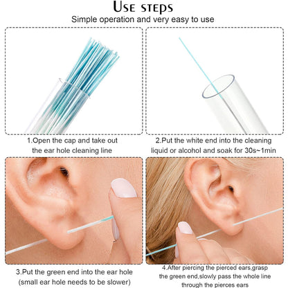 Maitys 360 Pieces Ear Hole Floss Piercing Cleaner Floss Disposable Piercing Aftercare Cleaning Line Ear Hole Care Cleaning Tool for Women Men(Blue, Rose Red, Purple)