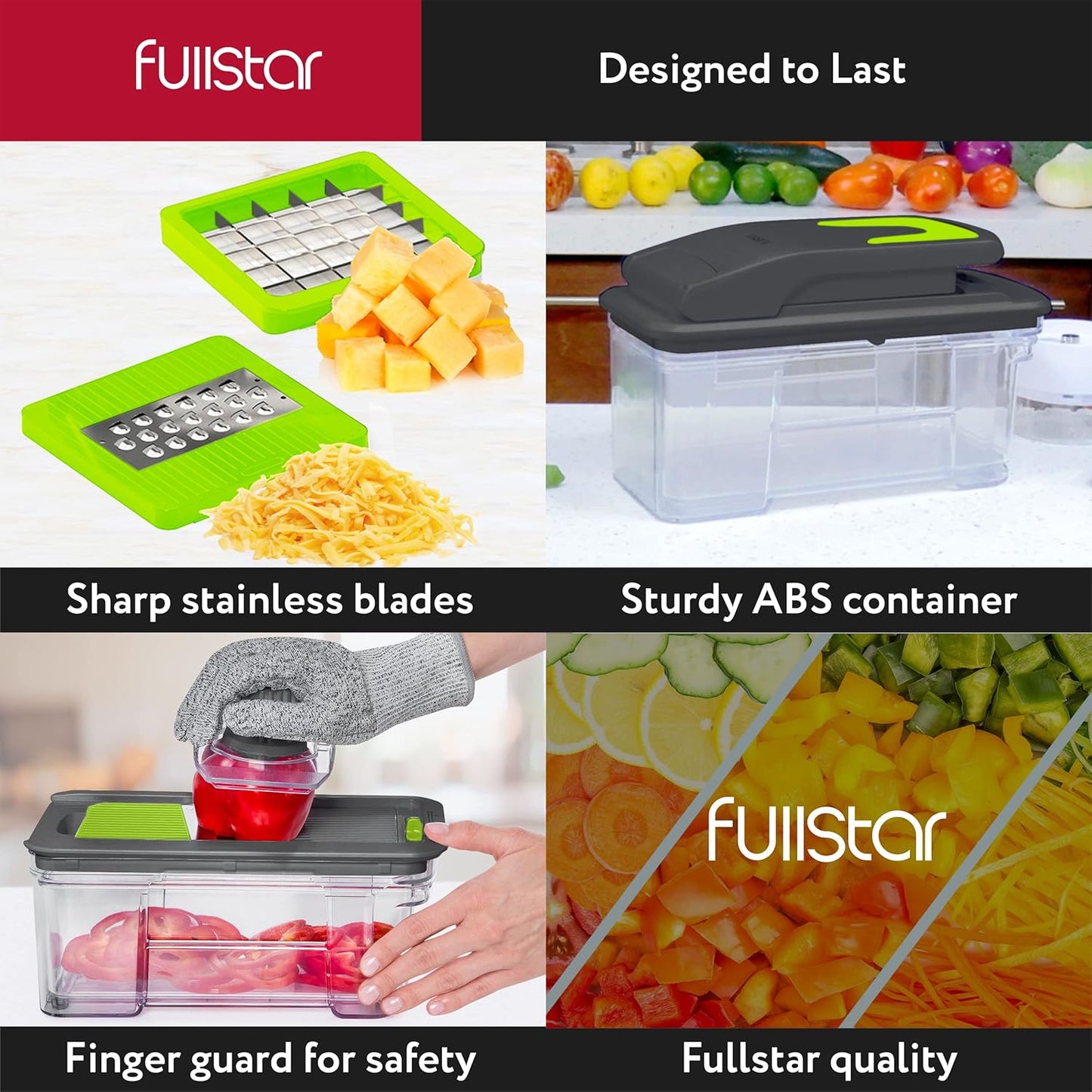 FULLSTAR All-in-1 Vegetable Chopper Gray and Green, Mandoline Slicer & Cheese Grater - Multi Blade French Fry Cutter & Veggie Dicer, Includes Handheld Spiralizer - Kitchen Gadgets