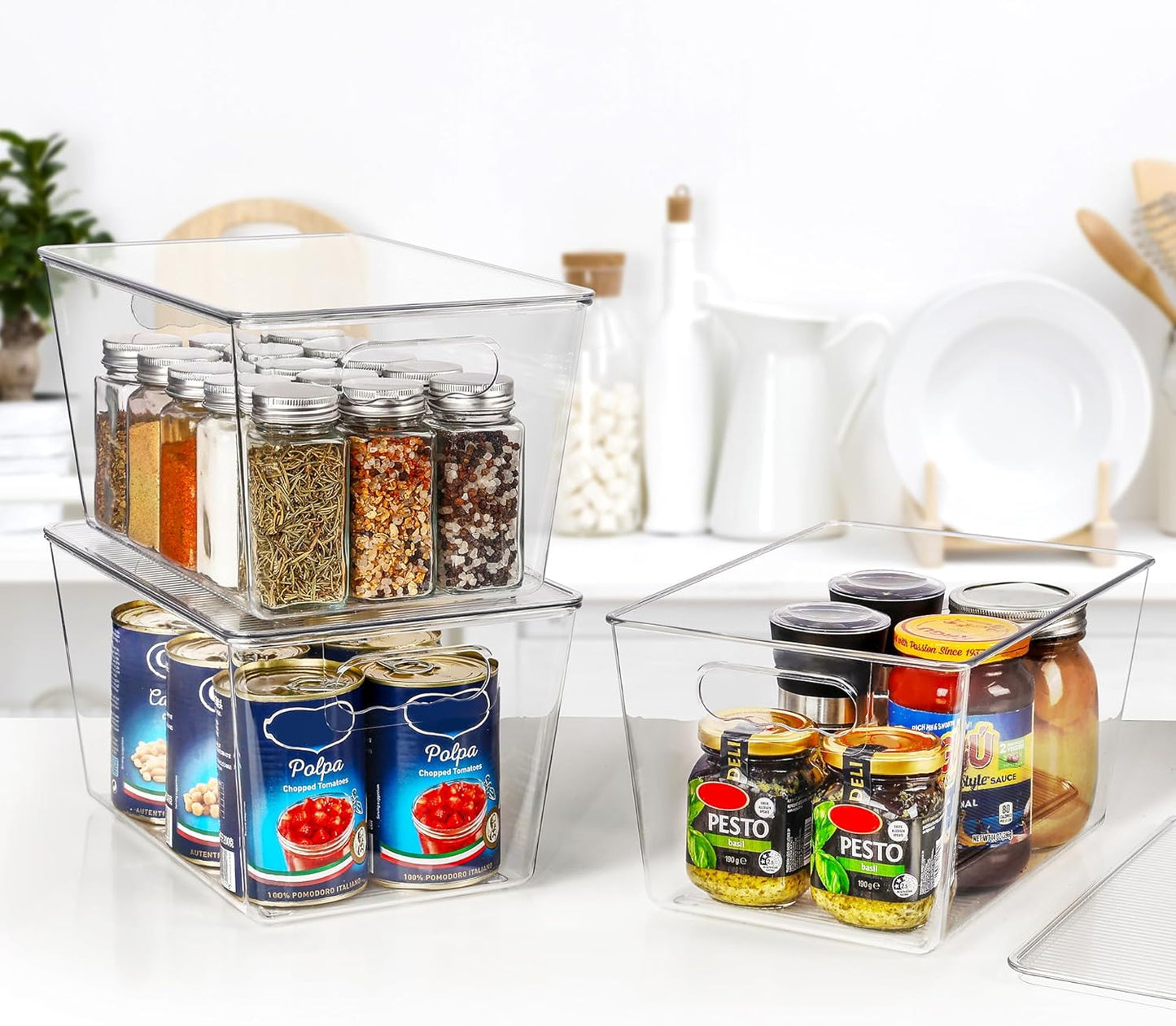 Vtopmart 6 Pack Clear Stackable Storage Bins with Lids, Large Plastic Containers with Handle for Pantry Organizer,Perfect for Bathroom,Cabinet,Kitchen,Fridge,Closet Organization