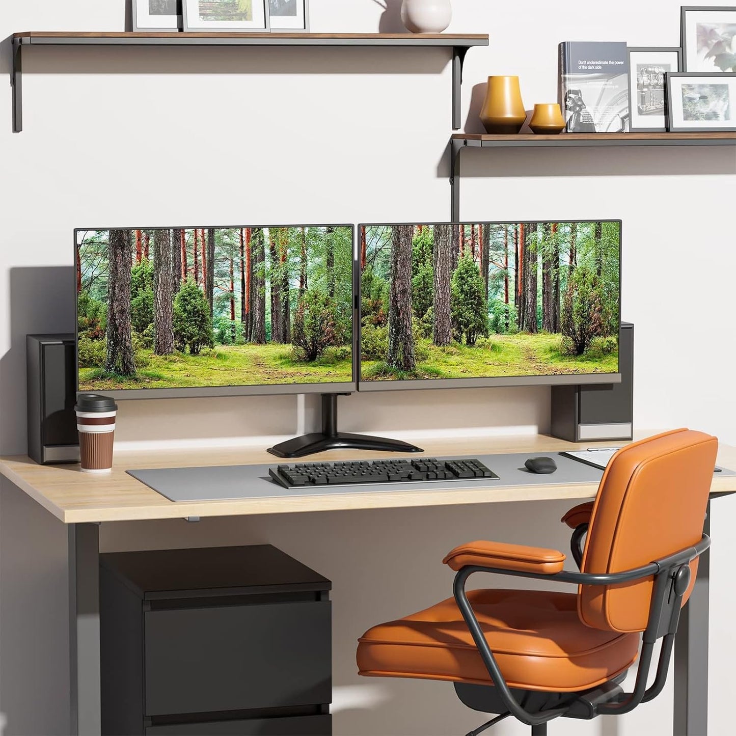 WALI Dual Monitor Stand, Free Standing Desk Mount for 2 Monitors up to 27 inch, 22 lbs. Weight Capacity per Arm, Fully Adjustable with Max VESA 100x100mm (MF002), Black…