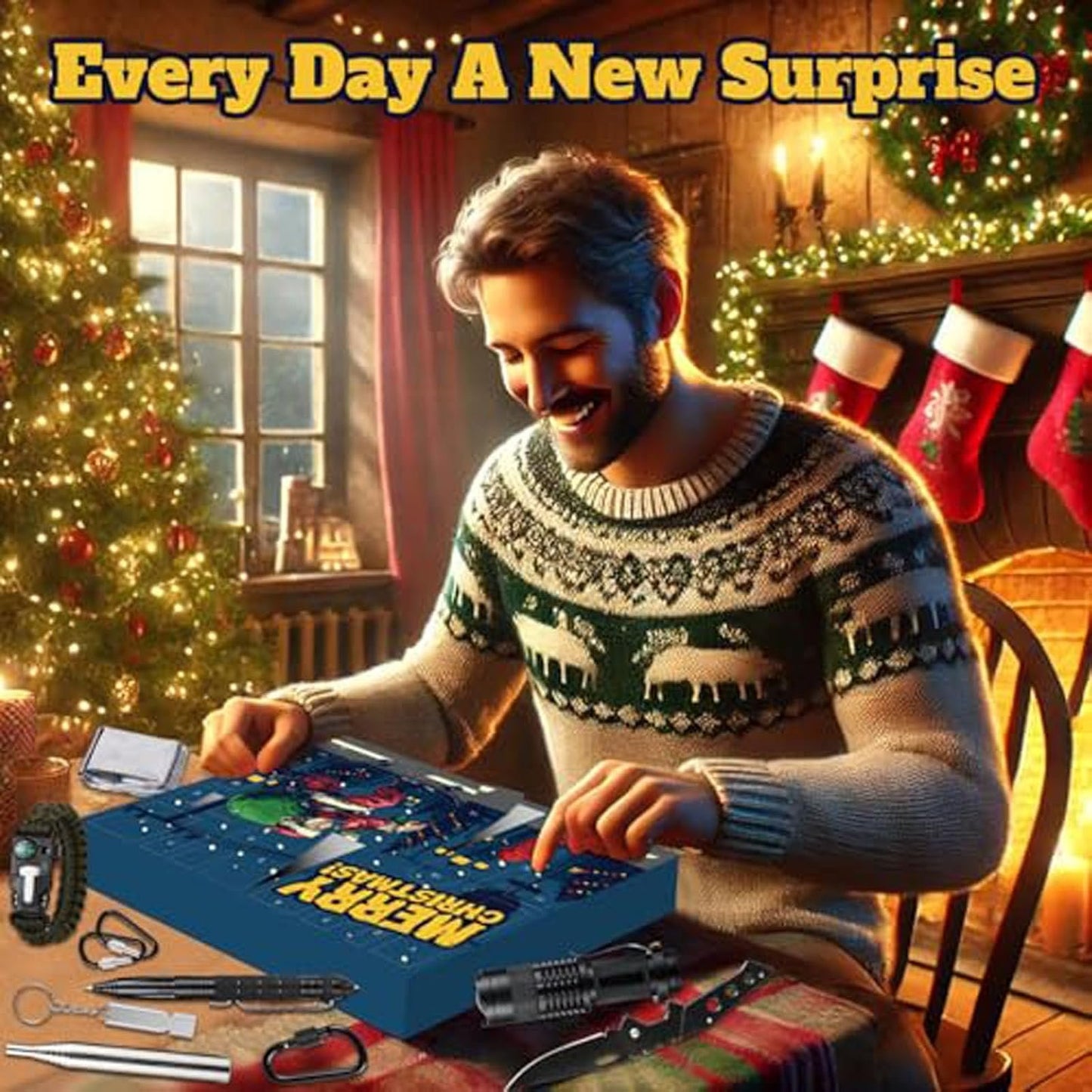 Survival Kit Advent Calendar 2024 Adults Men, 24 Days Christmas Countdown Calendar Emergency Survival Gears, 2024 Xmas Cool Gadgets for Outdoor Camping Fishing Hunting Adventure