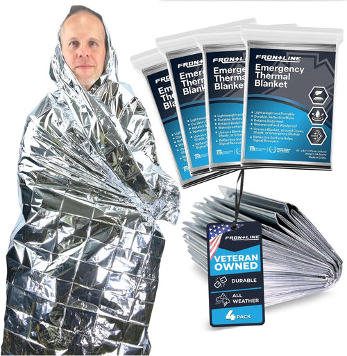 FRONTLINE Emergency Thermal Blankets Large 54" x 84" Mylar Blankets Survival Gear Camping Gear Emergency Space Blanket First Aid for Survival (4)