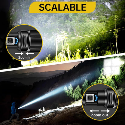 LED Torch Rechargeable Flashlight, 20000 Lumen XHP70.2 Super Bright Torch, Handheld Torch Flashlight, High Powered Torches, Waterproof Powerful Tactical Flash Light for Emergency Camping Hiking Gift
