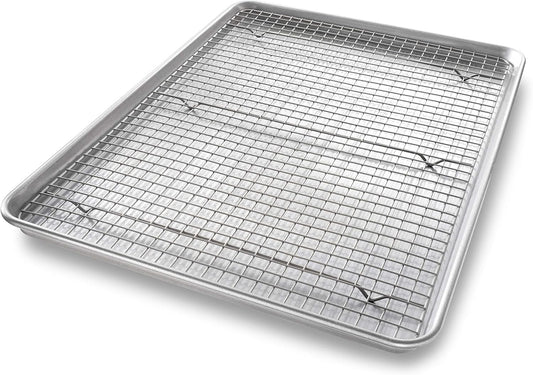 USA Pans USA Pan Bakeware Extra Large Sheet Baking Pan and Bakeable Nonstick Cooling Rack Set