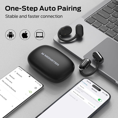 Monster Open Free AC100 Open Ear Headphones, Bluetooth 5.3 Wireless Headphones with Earhooks, Immersive Stereo Sound by Dual Large Driver, Clear Talk, 30H Playtime,Waterproof Sport Earbuds for Running