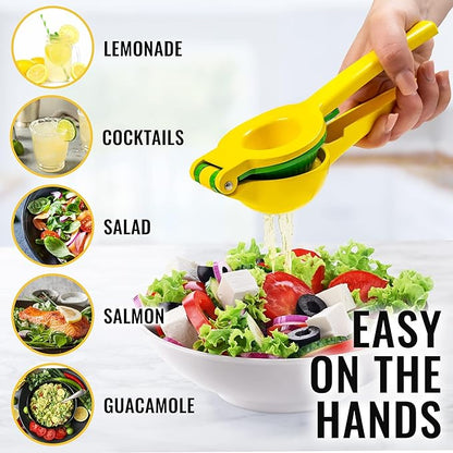 Zulay Kitchen Metal 2-in-1 Lemon Squeezer - Sturdy Max Extraction Hand Juicer Lemon Squeezer Gets Every Last Drop - Easy to Clean Manual Citrus Juicer - Easy-Use Lemon Juicer Squeezer - Yellow/Green