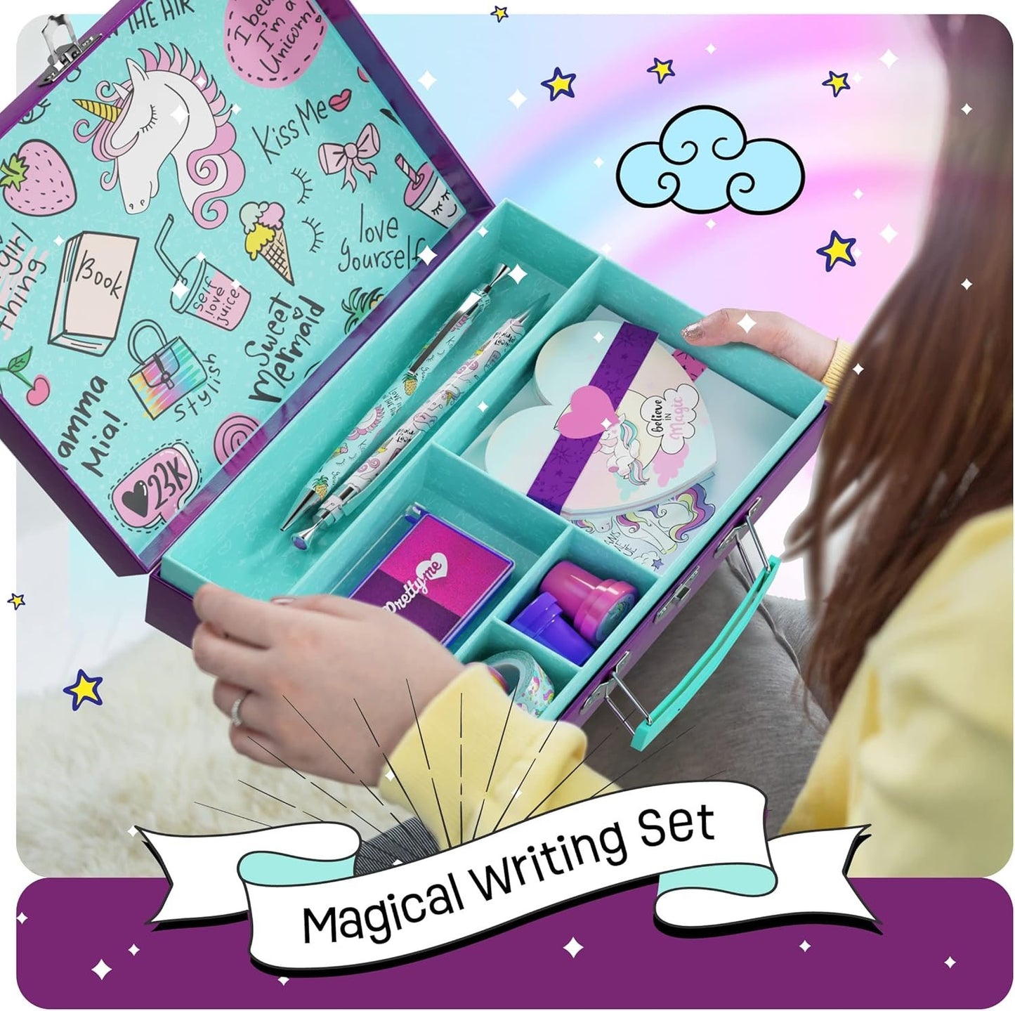 Unicorn Stationery Set for Kids - Unicorn Gifts for Girls Ages 6, 7, 8, 9, 10-12 Year Old - Stationary Letter Writing Kit - Best Girl Birthday Gift - Preteen Craft Toys, Christmas Presents