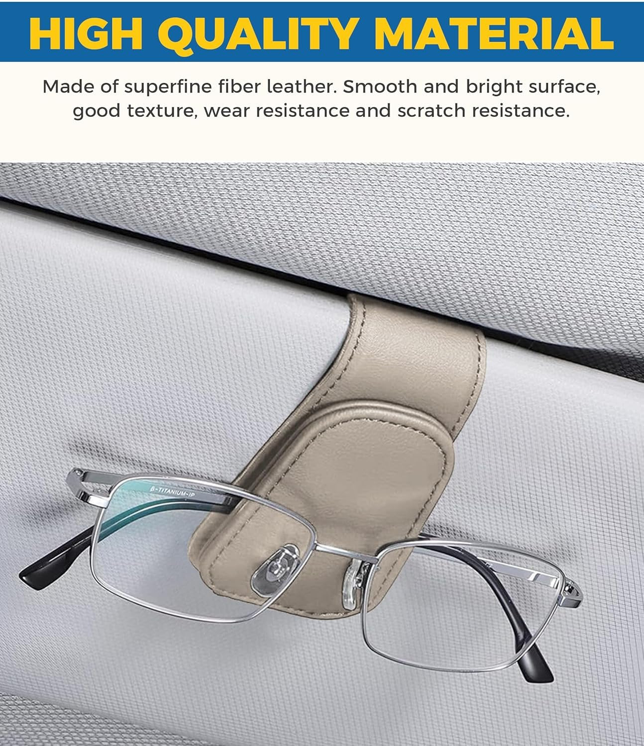 iolory Sunglasses Holder for Car,Car Accessories Interior,Automotive Eyeglasses Hanger,Magnetic Leather Sunglasses Visor Clip Glasses Eyeglass Hanger,Fit Almost All Car Models (Beige)