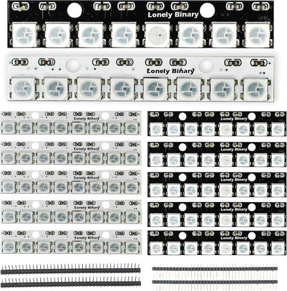 Lonely Binary 12-Pack WS2812B RGB LED Bars â€“ Glow LED Strips, Individually Addressable 8-LED Strips (6 White PCB + 6 Black PCB) for Arduino, Raspberry Pi, ESP32, DIY Projects & Smart Lighting