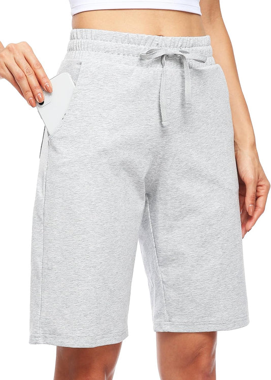 WILLIT Women's Shorts 10" Bermuda Cotton Long Shorts Jersey Athletic Yoga Workout Lounge with Pockets