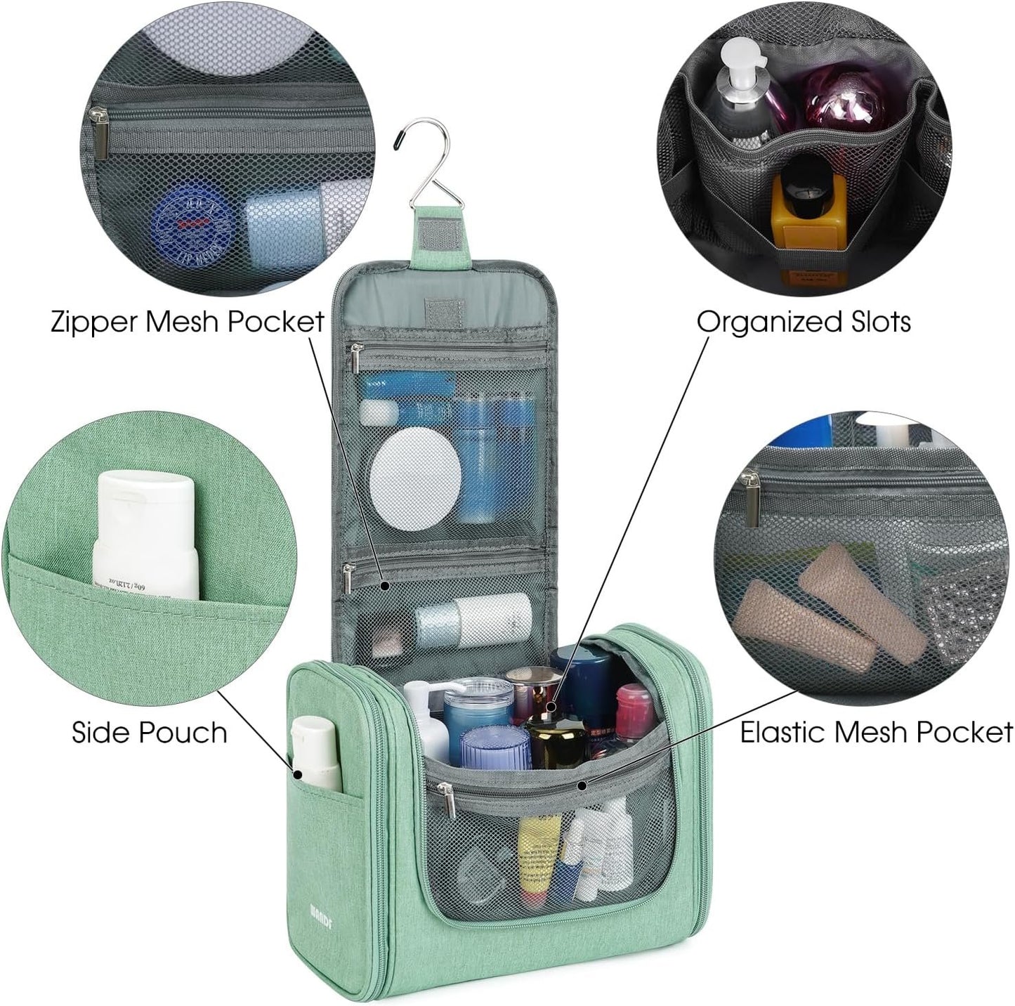 Large Hanging Toiletry Bag for Men and Women Travel Makeup Bag Organizer Portable Waterproof Bathroom Shower Bag Lightweight Shaving Bag (Green)
