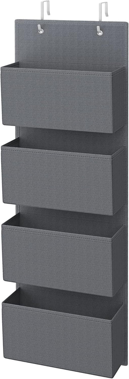 SONGMICS Over the Door Organizer, Closet Door Storage, Behind Door Hanging Storage Shelves, 4 Pockets, for Bedroom, Bathroom, Pantry, Kitchen, 4.7 x 13.2 x 39.4 Inches, Slate Gray URDH04G