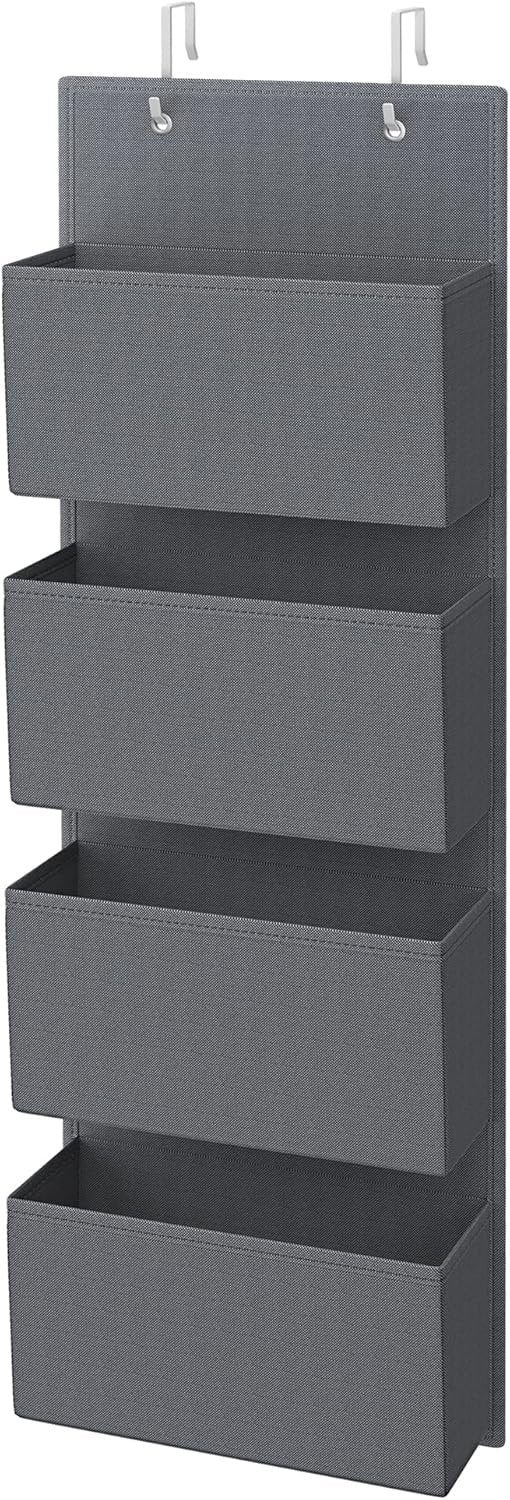 SONGMICS Over the Door Organizer, Closet Door Storage, Behind Door Hanging Storage Shelves, 4 Pockets, for Bedroom, Bathroom, Pantry, Kitchen, 4.7 x 13.2 x 39.4 Inches, Slate Gray URDH04G