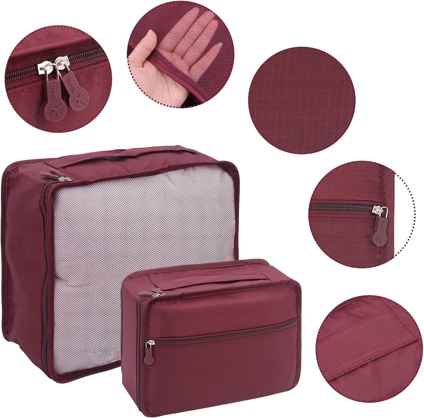 ShawFly Suitcase Organizer Packing Cubes, 7 Pieces Travel Cubes for Suitcase Lightweight Luggage Packing Organizer Essential Travel Bags for Travel Accessories (Burgundy)