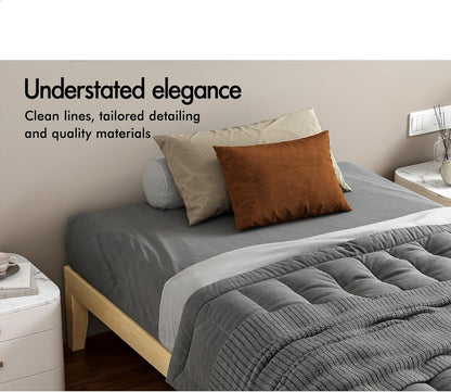 ALFORDSON Bed Frame King Single Wooden Bed Base with Solid Wood Pine Timber Slats, Mattress Base Platform Support, Oak Bed Foundation with Storage Space, Pramod Series Home Bedroom Furniture