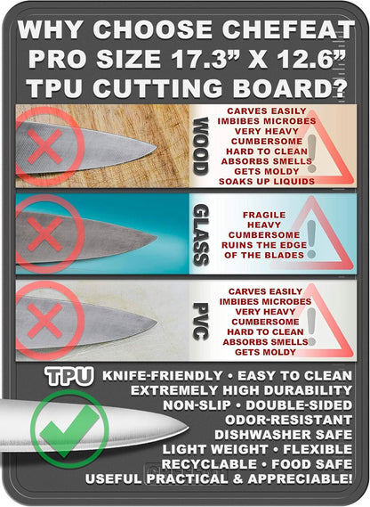 Extra Large TPU Cutting Board 17.3" x 12.6" – Flexible, Knife-Friendly, Scratch-Resistant, Dishwasher Safe, BPA-Free, Double-Sided Chopping Board with Juice Groove for Meat, Vegetables & More