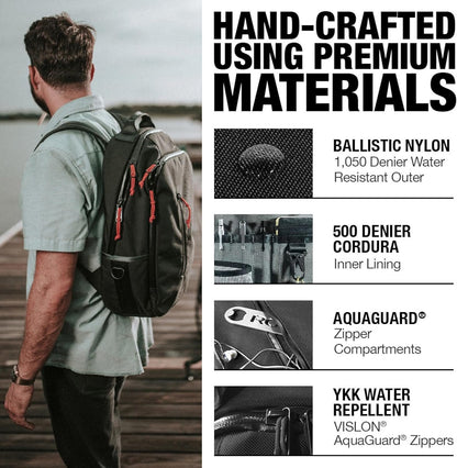 DEFY Bucktown Waxed Canvas Backpack | 23 Liter Utility Backpack For Men | Professional Work Bag w/ 17 Inch Laptop Sleeve | Premium Tech Backpack | Water Repellent Travel & Commuter Pack (Black),